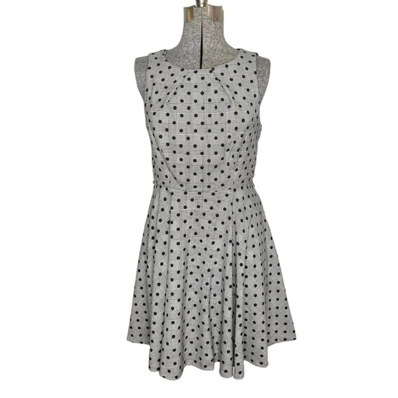 Elle Gray Glen Plaid Polka Dot Houndstooth Fit & Flare Sleeveless Dress - Picture 1 of 14